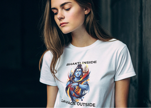 Bhakti Inside, Savage Outside with God Mahadev Women's Classic Printed T-Shirt