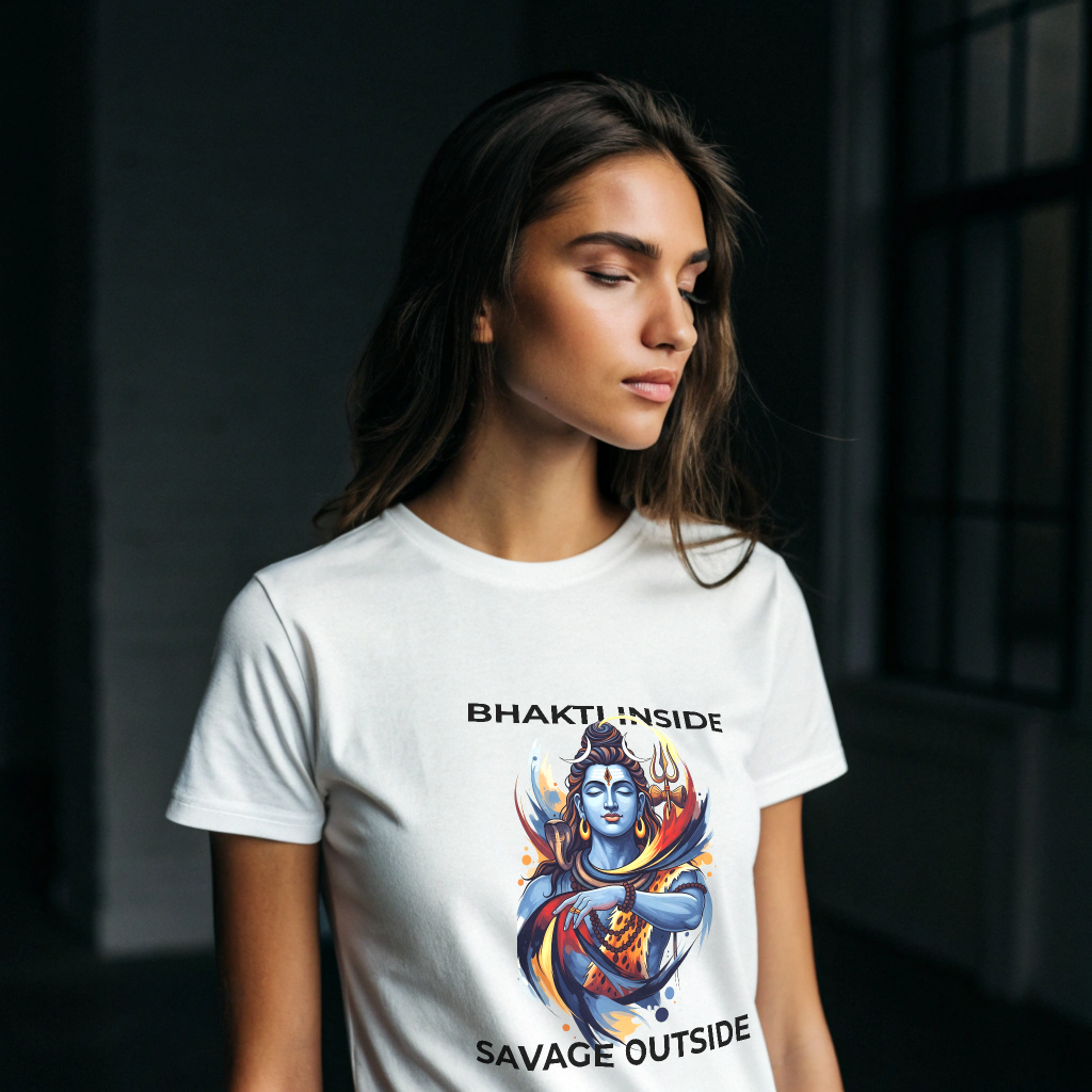 Bhakti Inside, Savage Outside with God Mahadev Women's Classic Printed T-Shirt