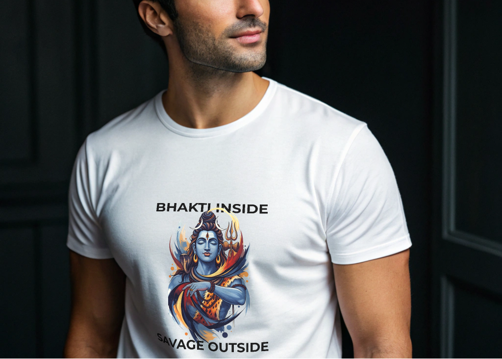 Bhakti Inside, Savage Outside with God Mahadev Man's Printed T-Shirt